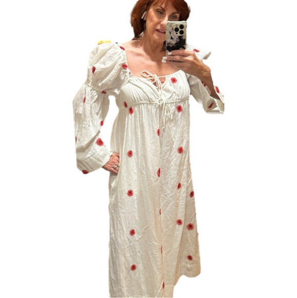 Free People Boho White Emory Embroidered Midi Dress -Oversized Small - NWOT - Picture 3 of 13
